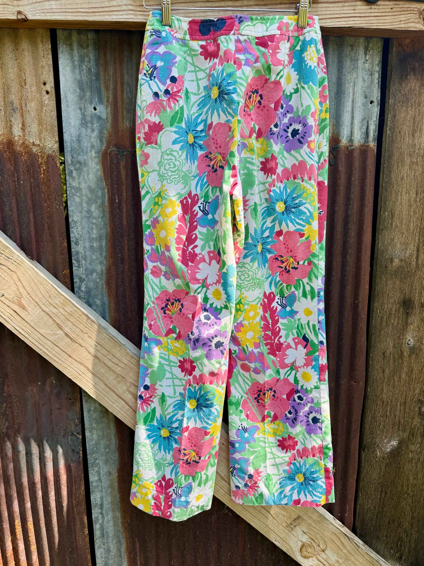 70s Cotton Floral Trouser Pants