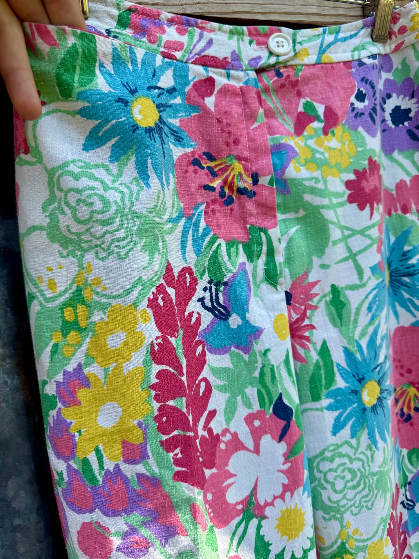 70s Cotton Floral Trouser Pants