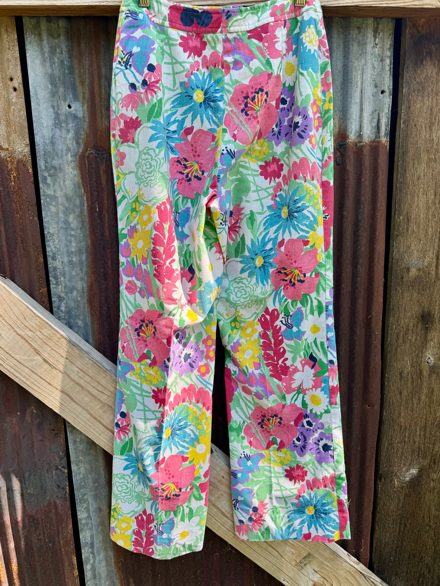 70s Cotton Floral Trouser Pants