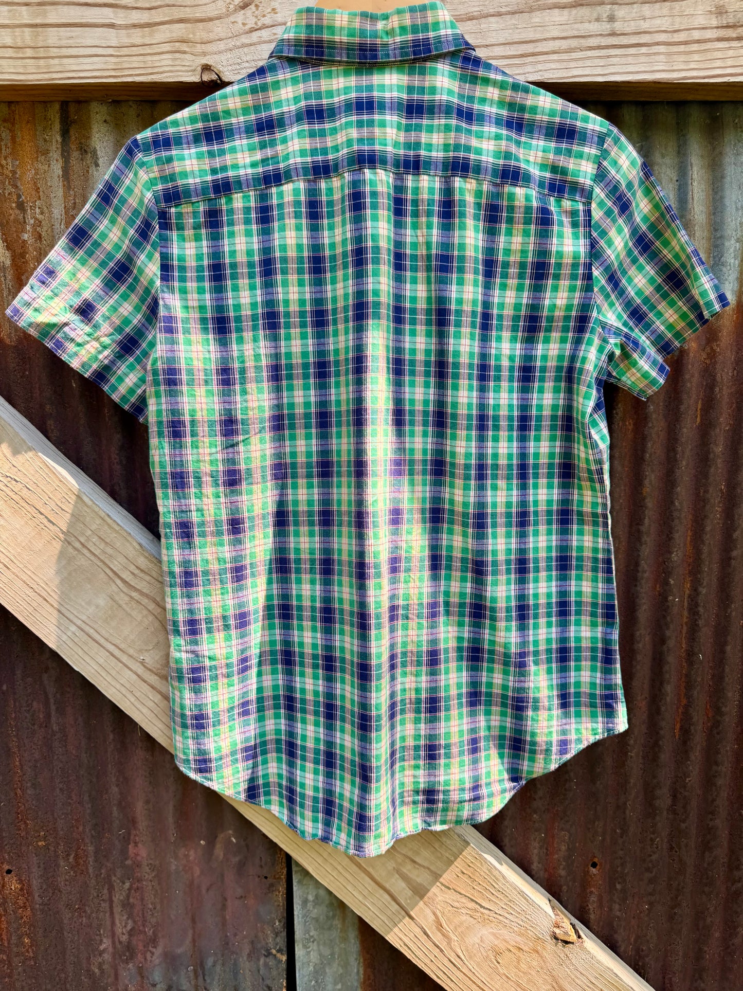 80s Cotton Plaid Top