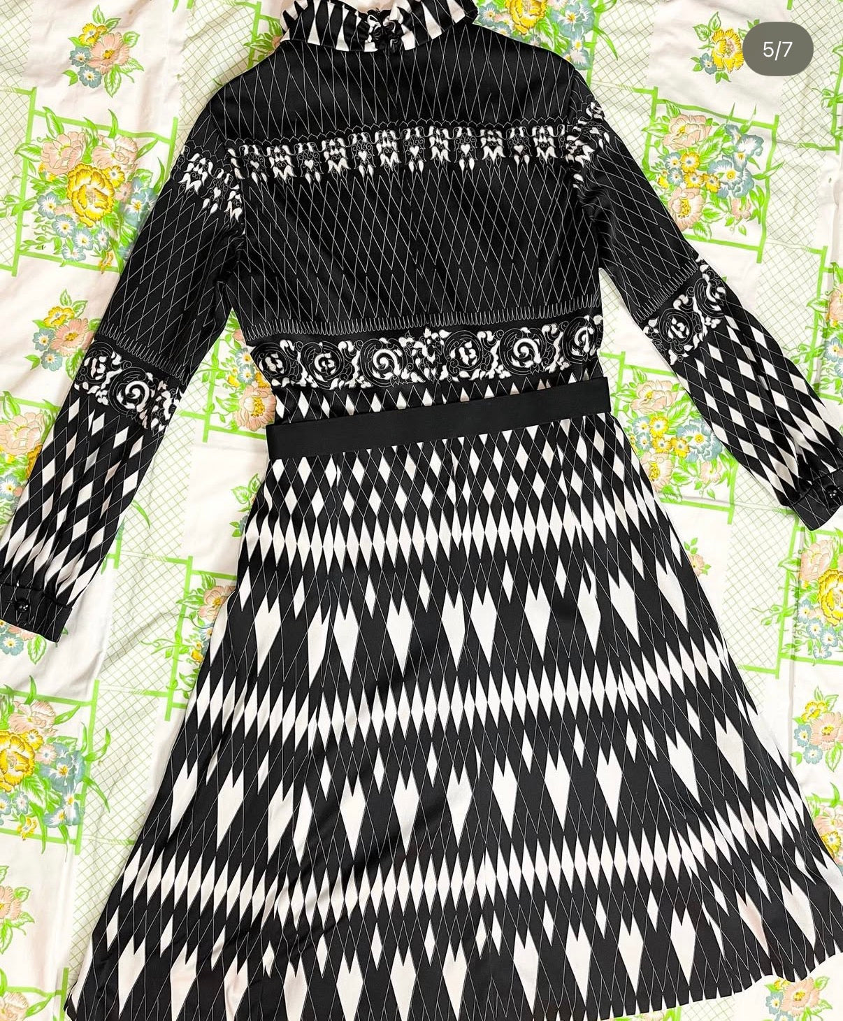 70s Mod Diamond Black & White Dress