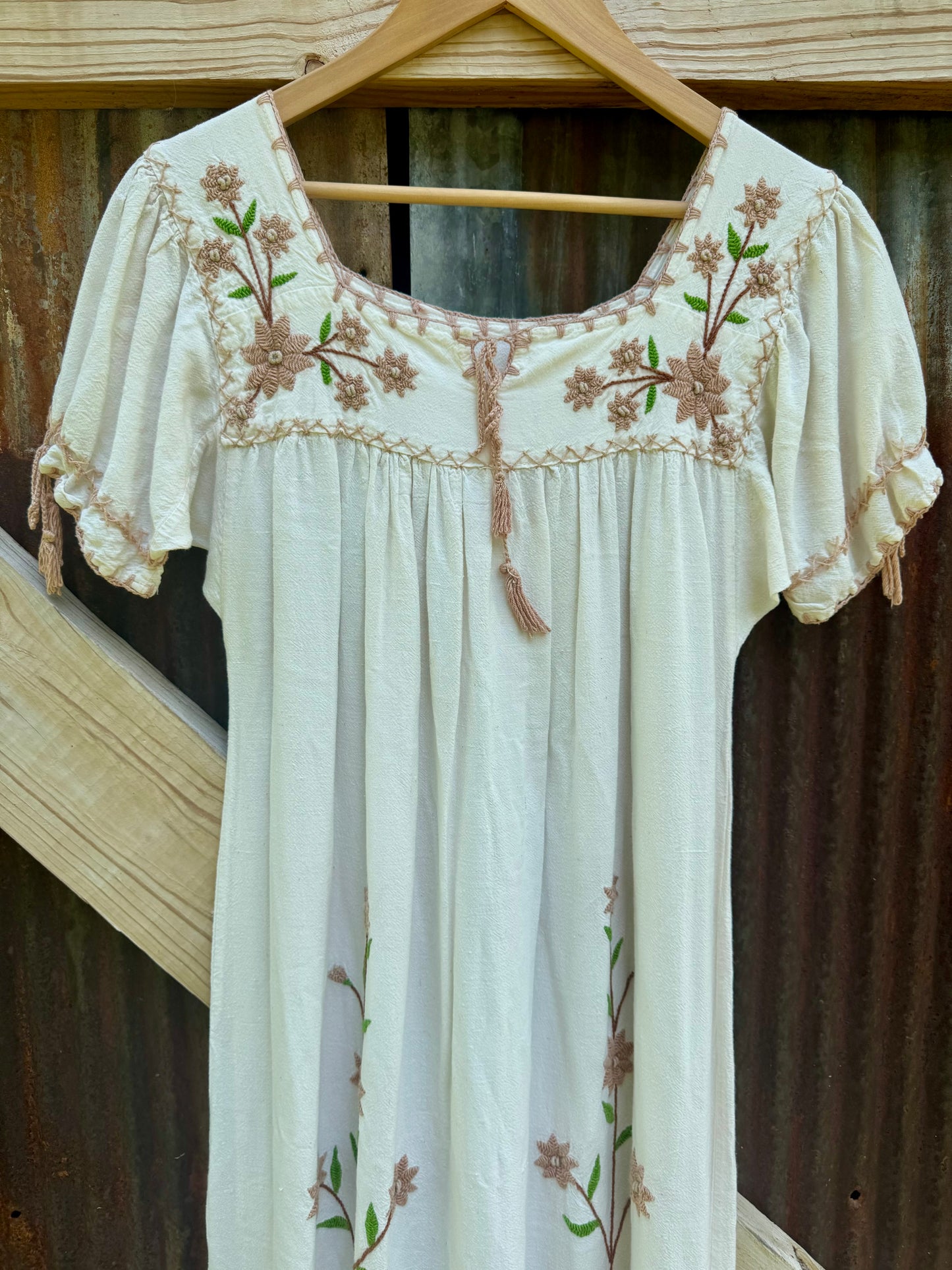70s Embroidered Cotton Maxi Dress