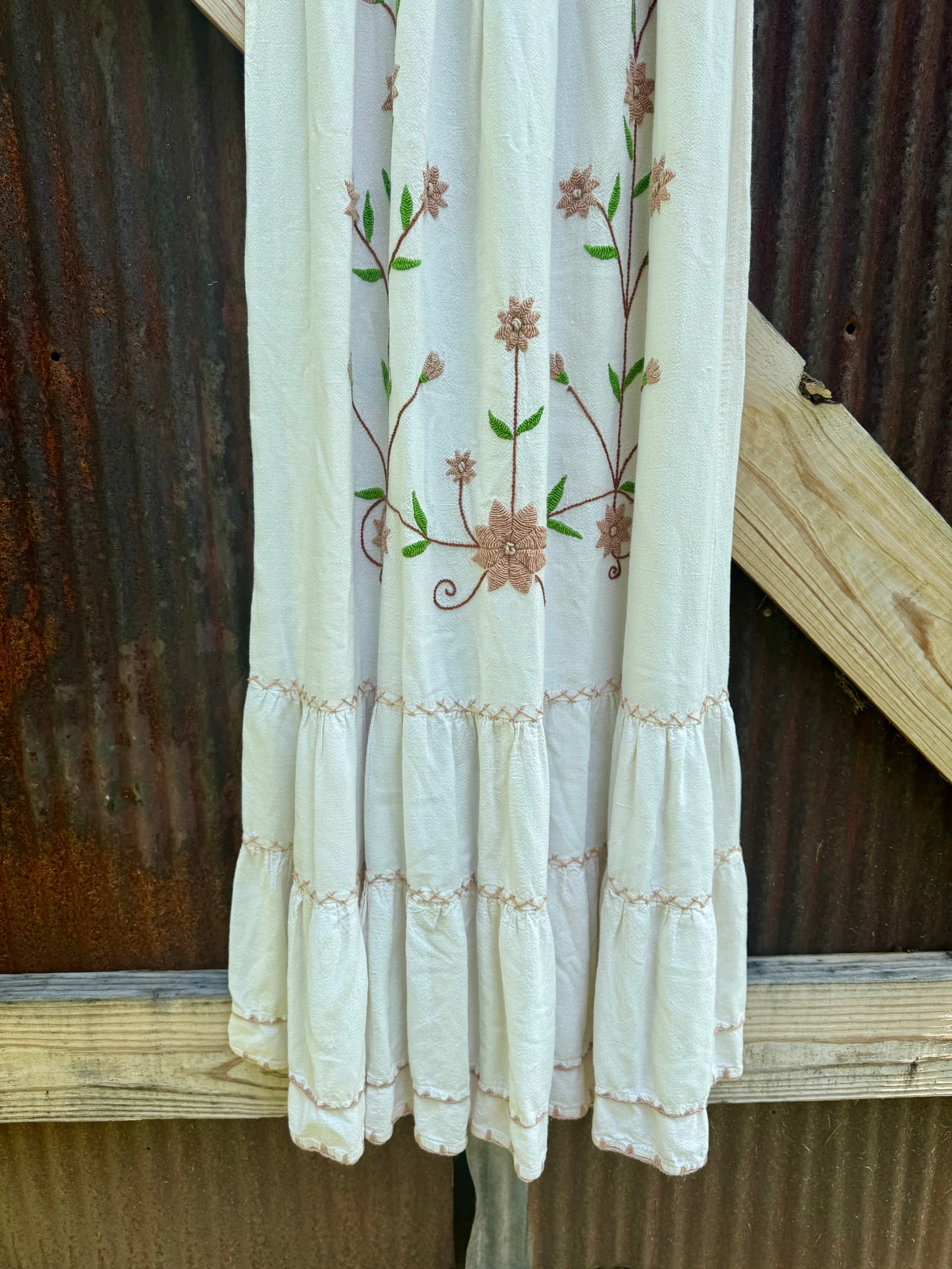 70s Embroidered Cotton Maxi Dress
