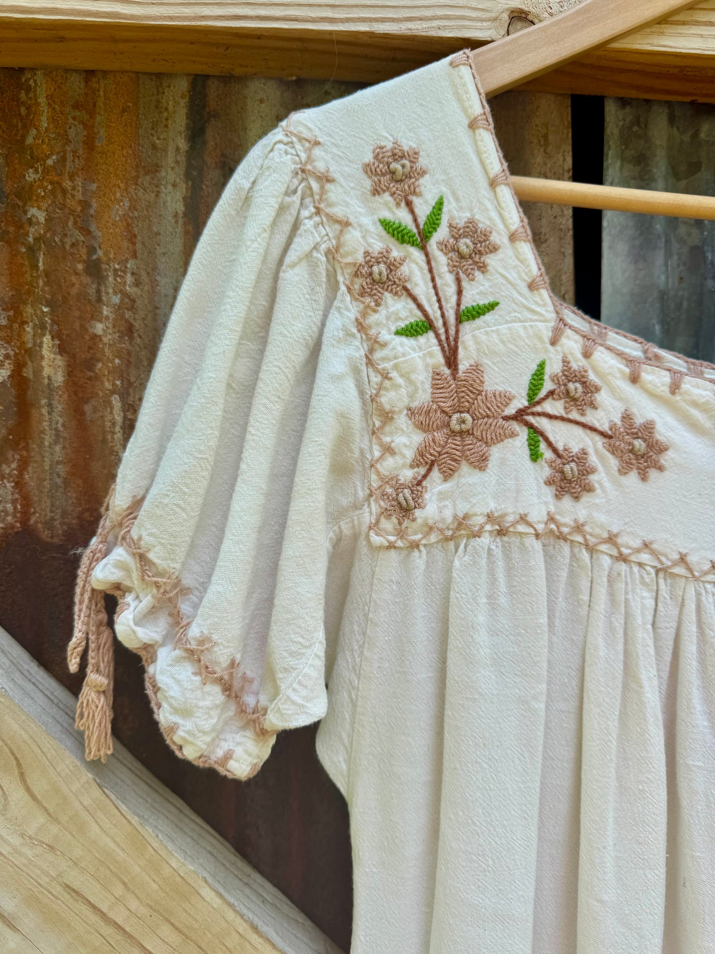 70s Embroidered Cotton Maxi Dress