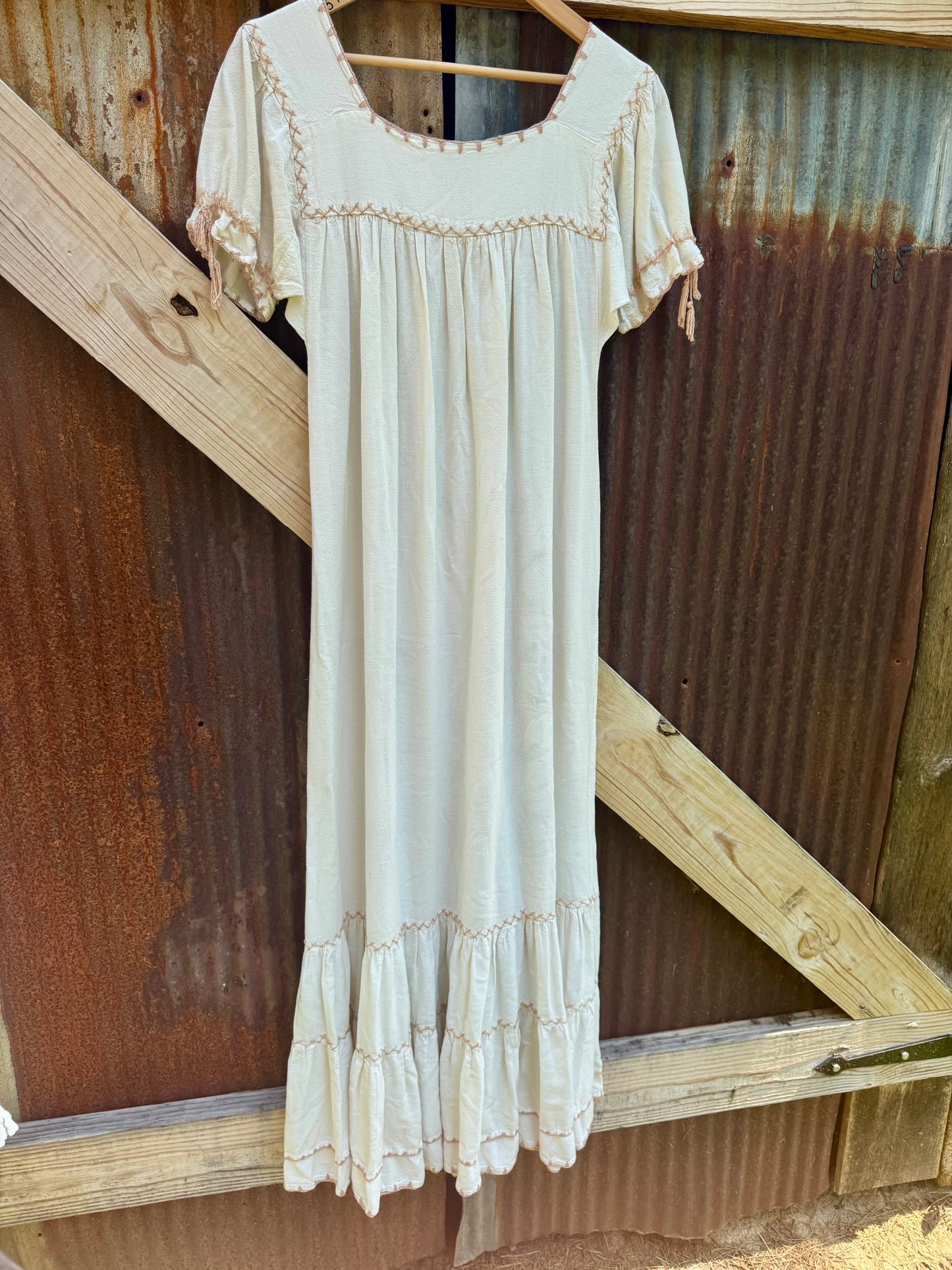 70s Embroidered Cotton Maxi Dress