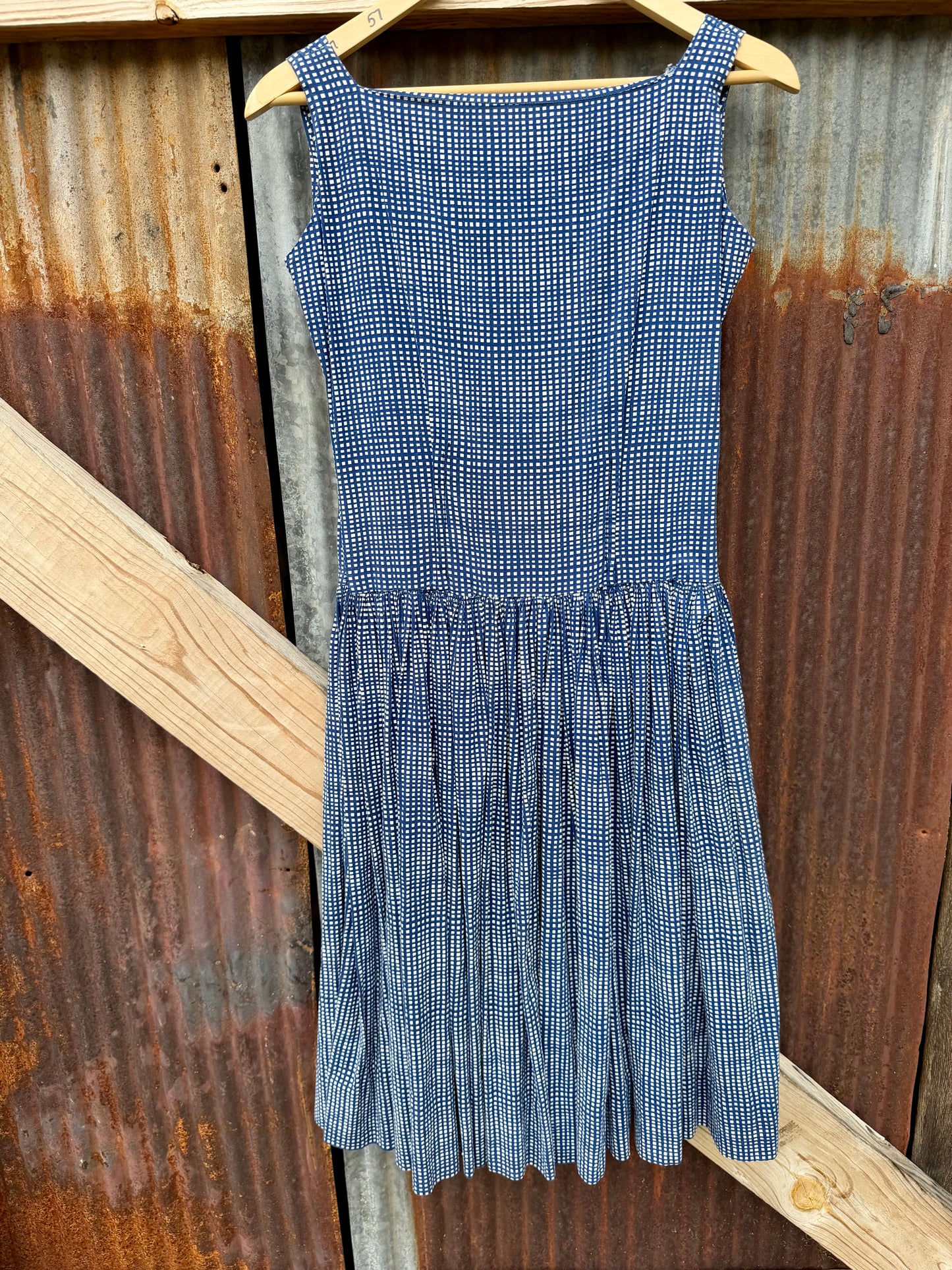 60s Handmade Blue Gingham Dress