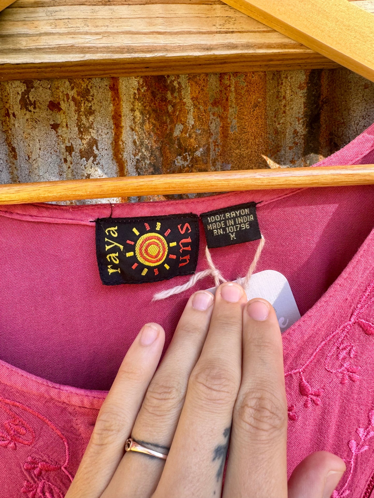 Y2K Raya Sun Rayon Embroidered Fuschia Maxi Dress