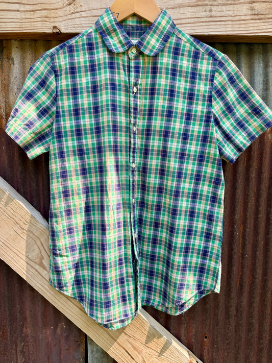 80s Cotton Plaid Top