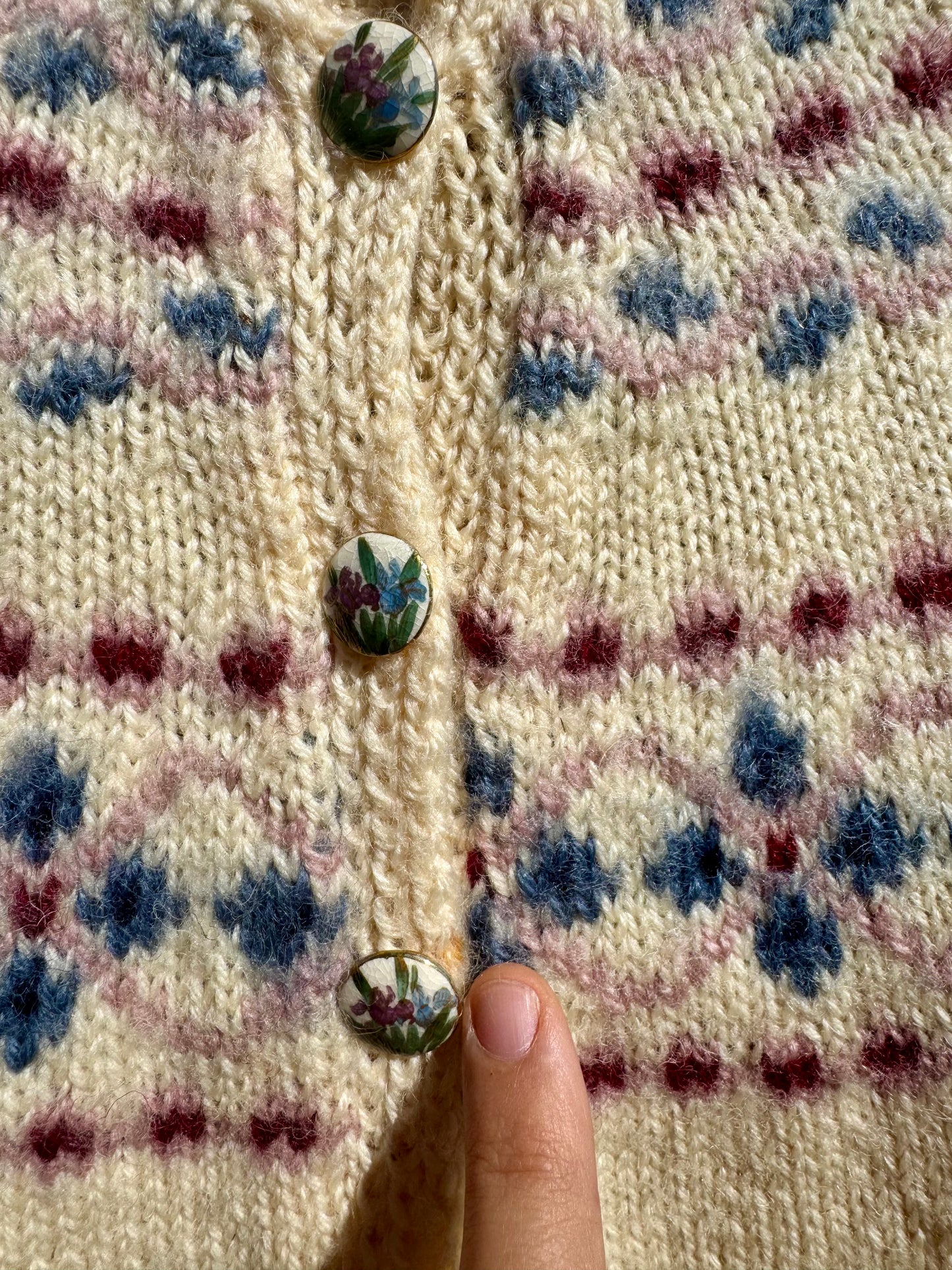 1970s Handknit Wool Norwegian Cardigan Sweater