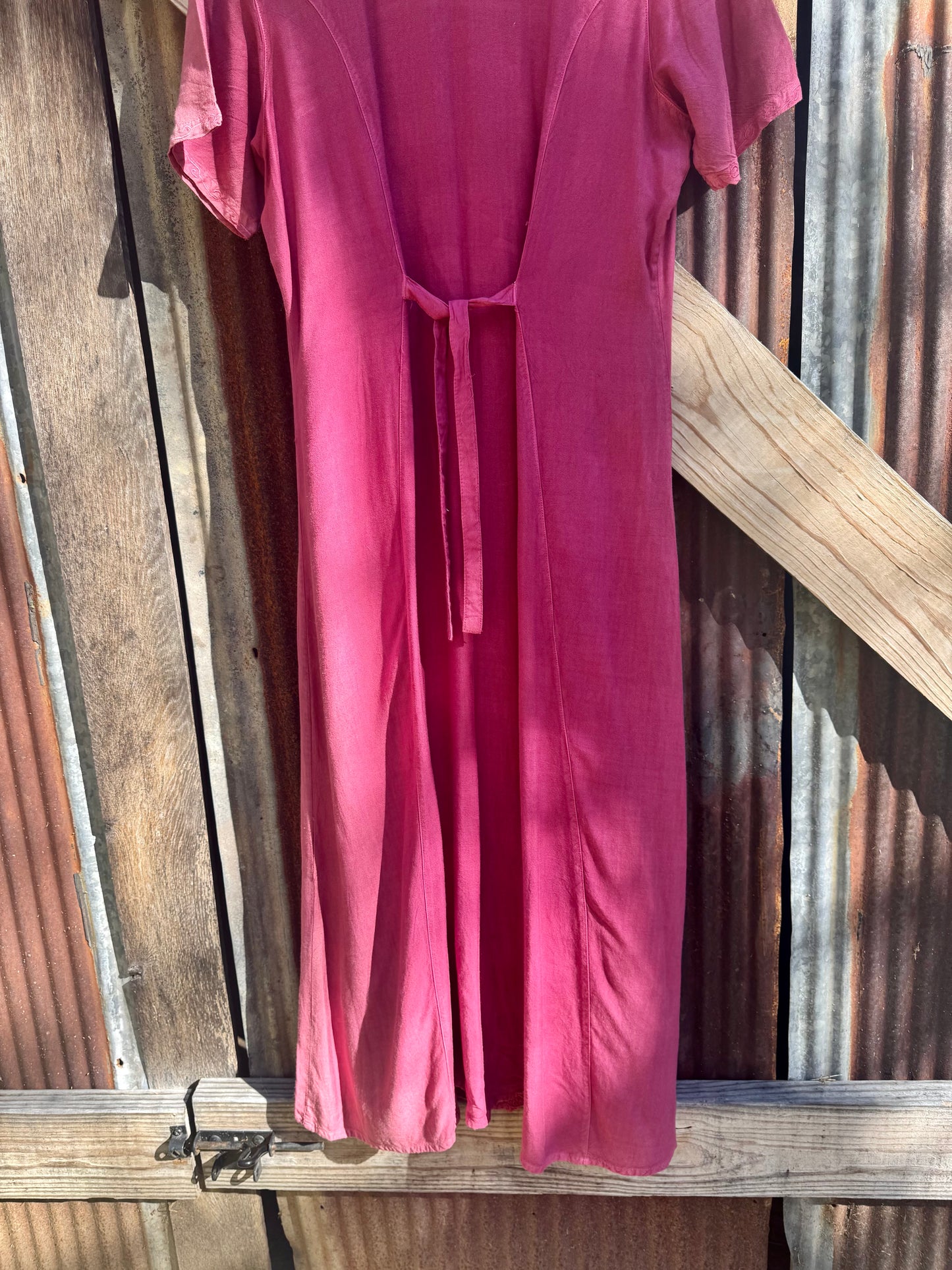 Y2K Raya Sun Rayon Embroidered Fuschia Maxi Dress