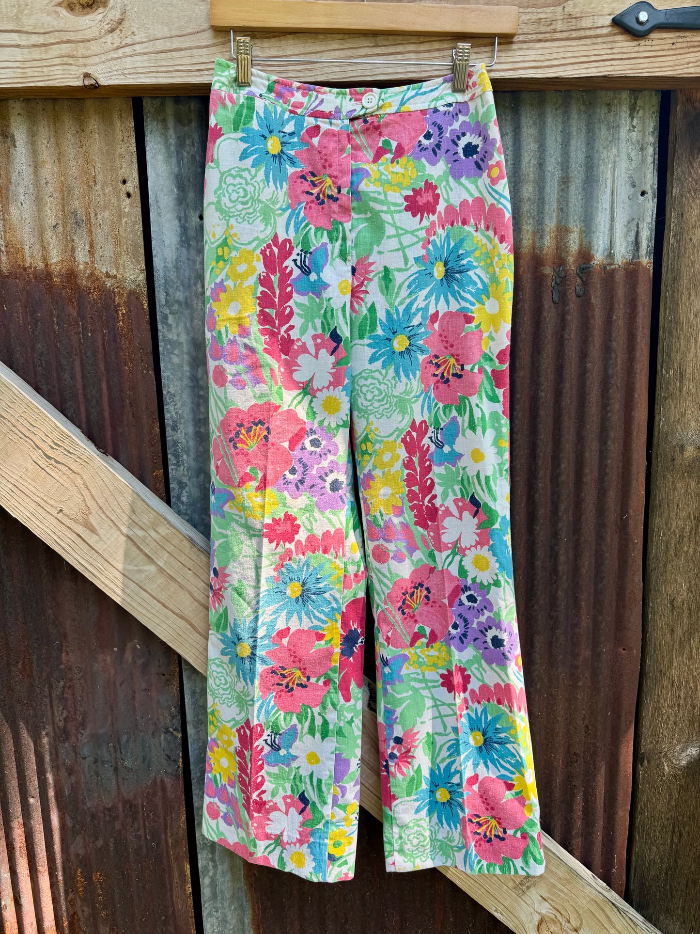70s Cotton Floral Trouser Pants