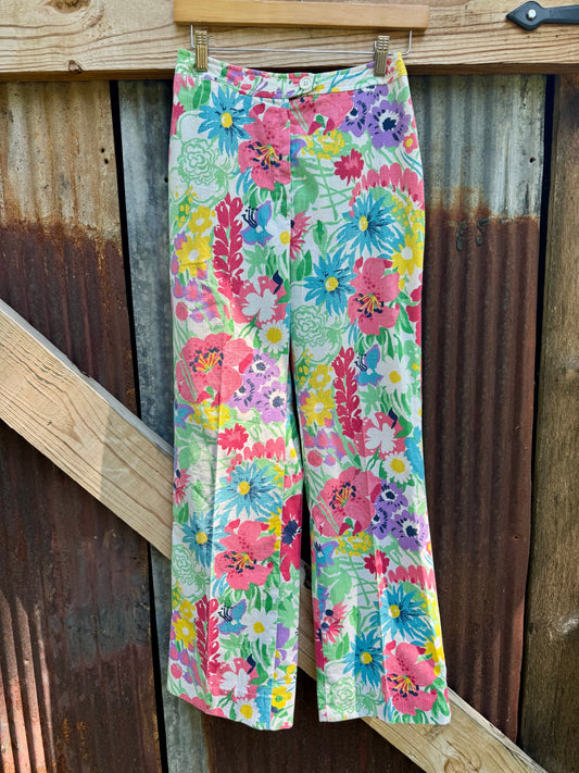 70s Cotton Floral Trouser Pants