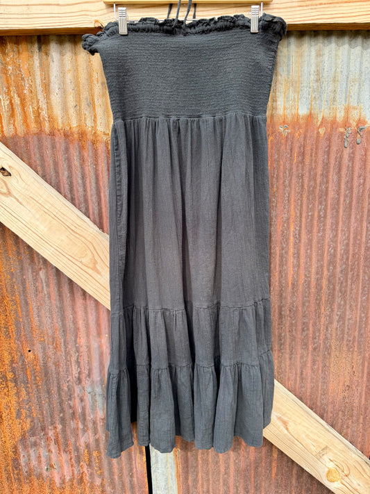 Vintage Black Smocked Halter Dress with Neck Tie