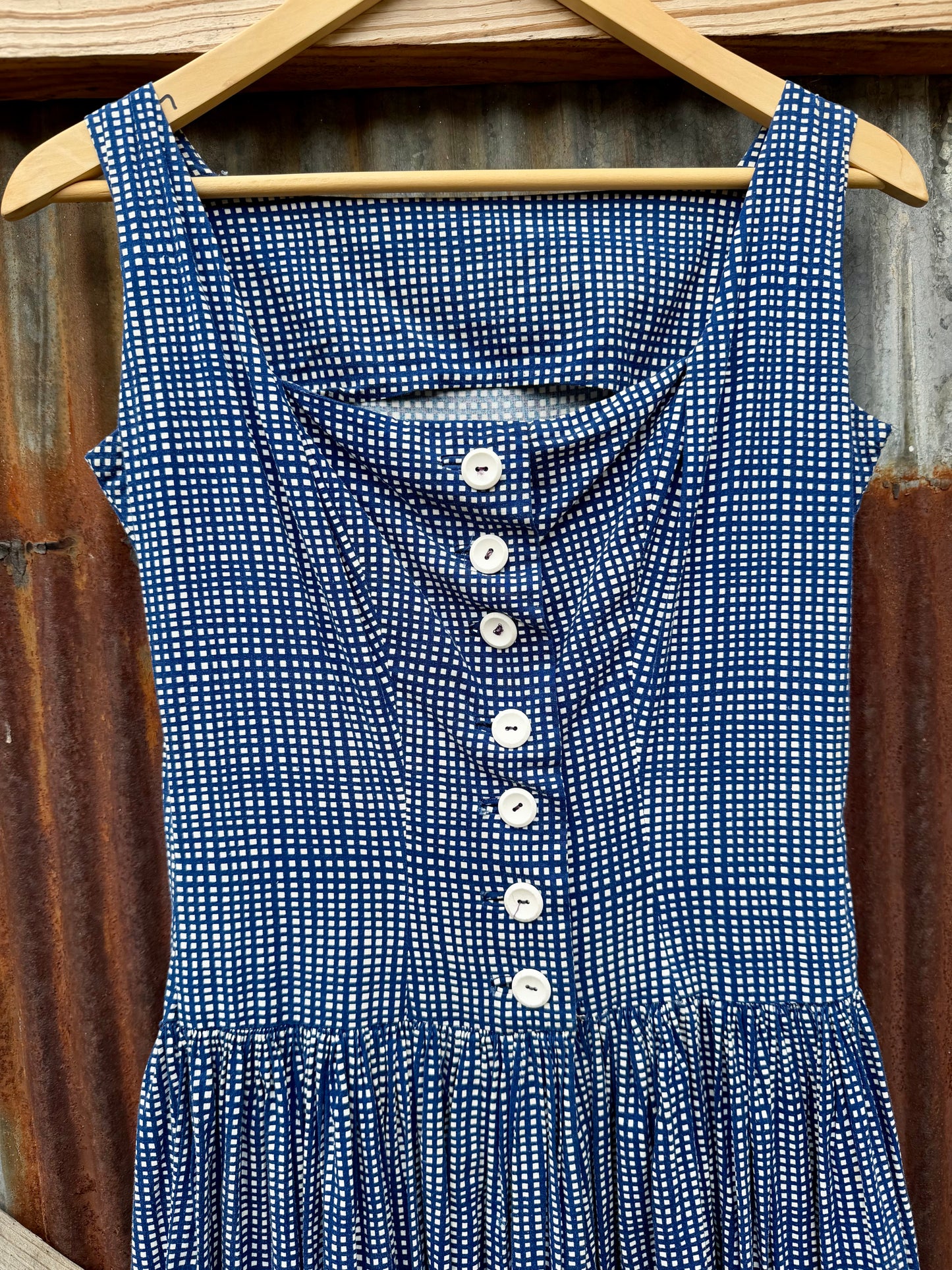 60s Handmade Blue Gingham Dress
