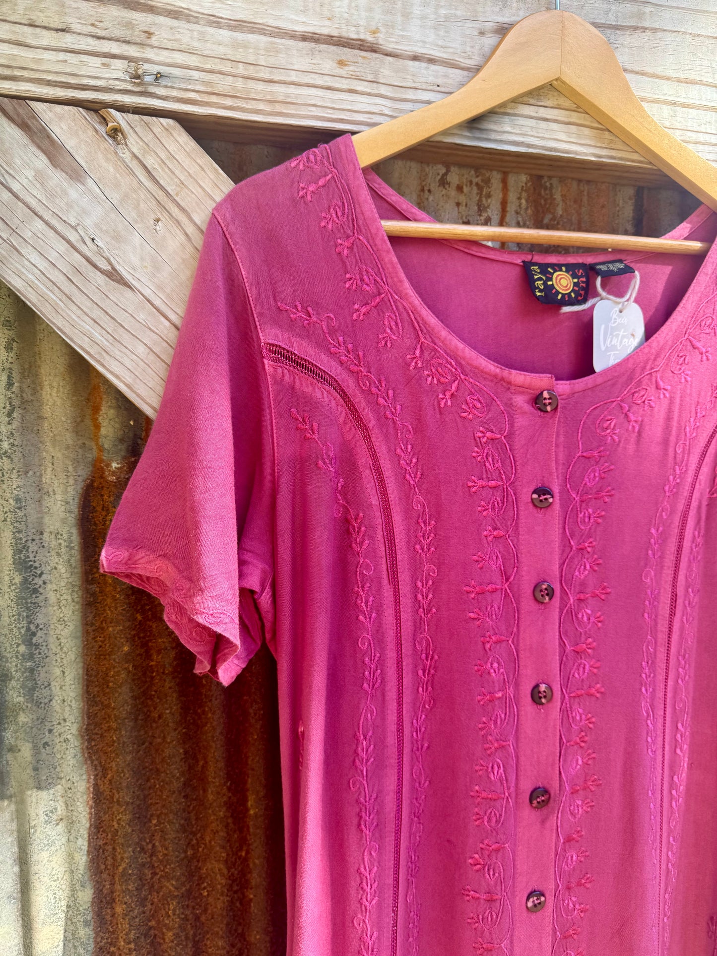 Y2K Raya Sun Rayon Embroidered Fuschia Maxi Dress