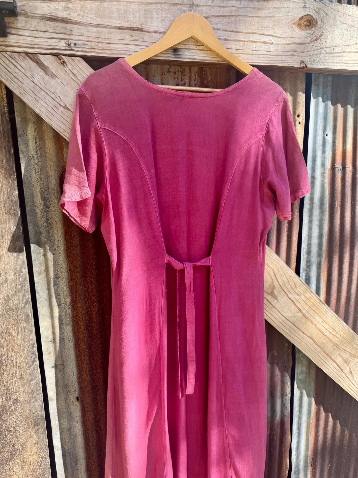 Y2K Raya Sun Rayon Embroidered Fuschia Maxi Dress