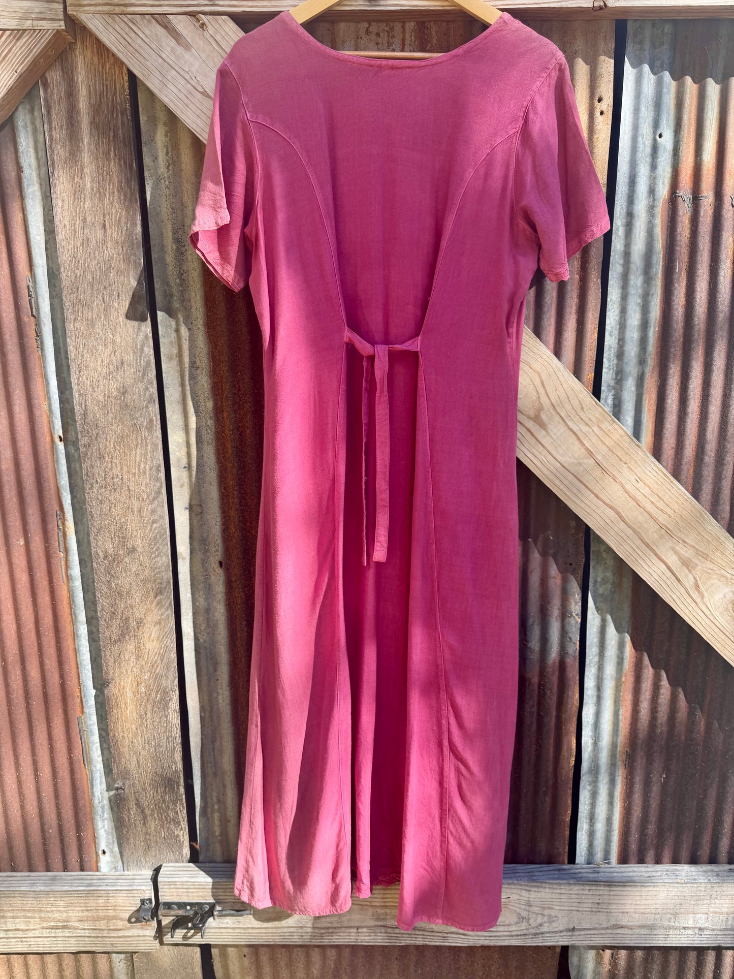 Y2K Raya Sun Rayon Embroidered Fuschia Maxi Dress