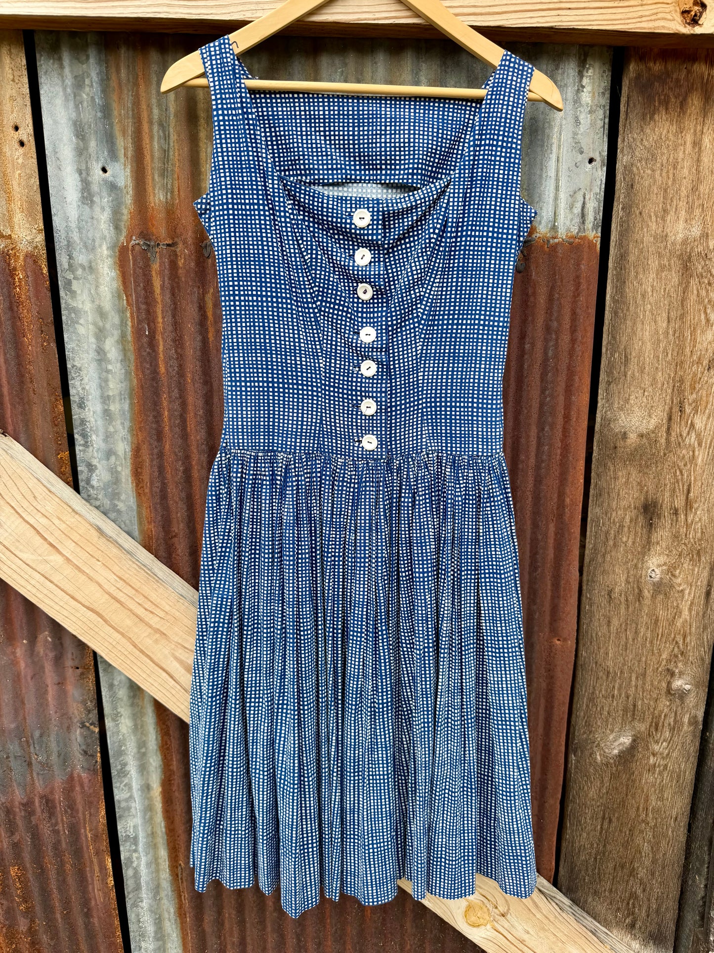 60s Handmade Blue Gingham Dress