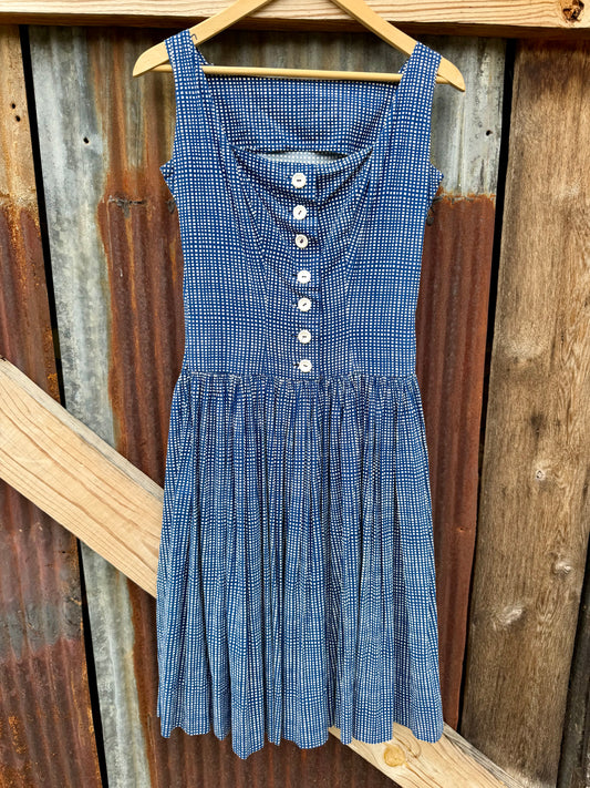 60s Handmade Blue Gingham Dress