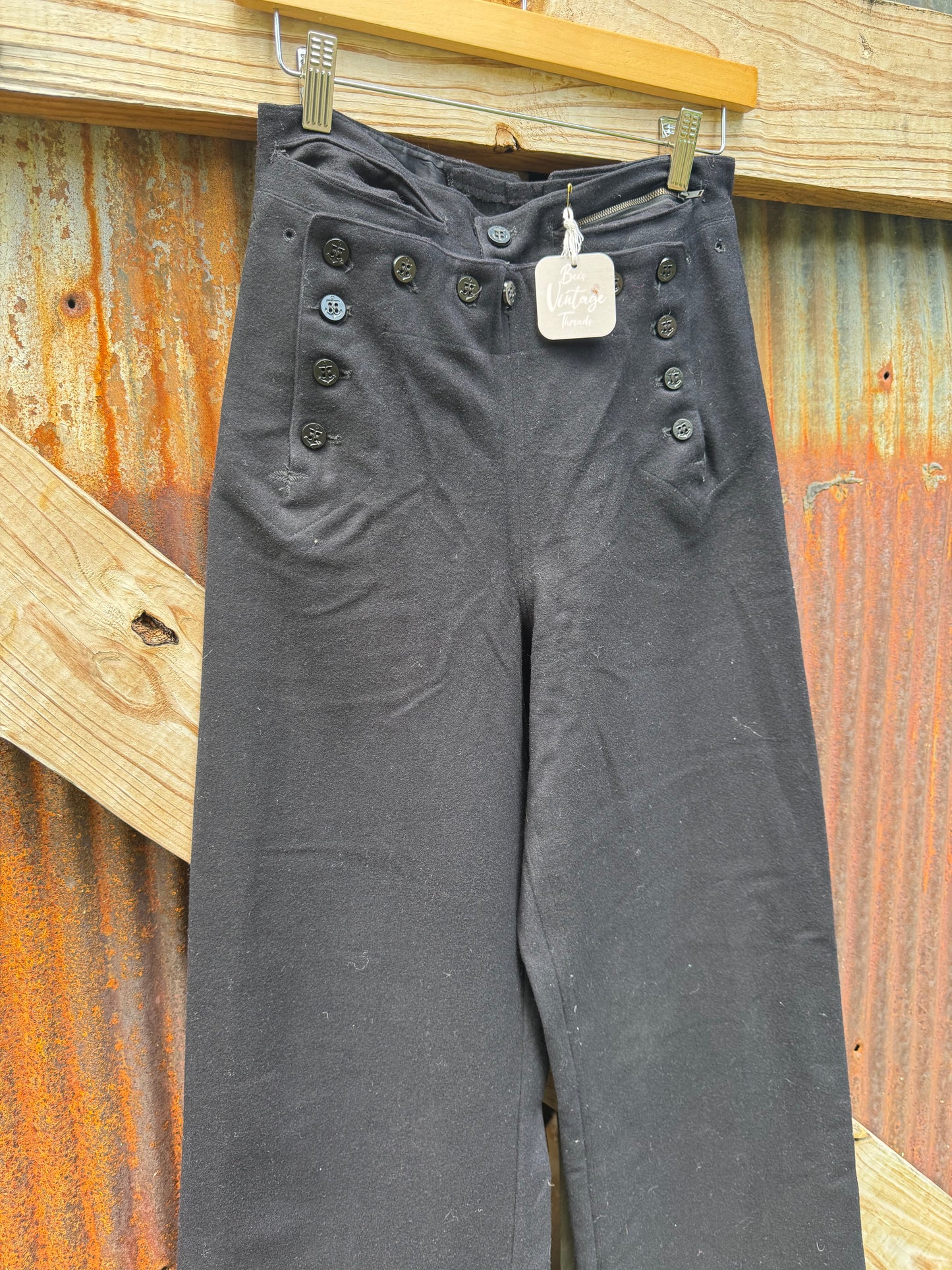 1940s Wool Cracker Jack Sailor Pants, Black