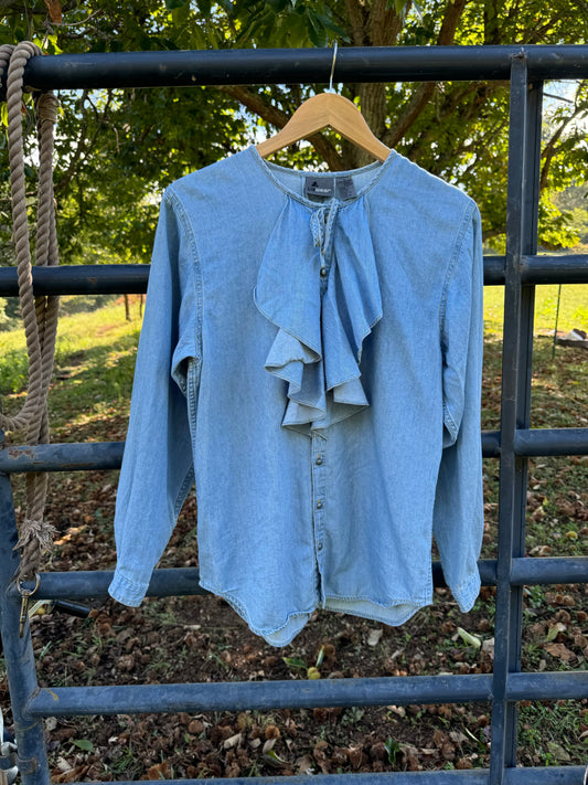 90s Denim Ruffle Blouse