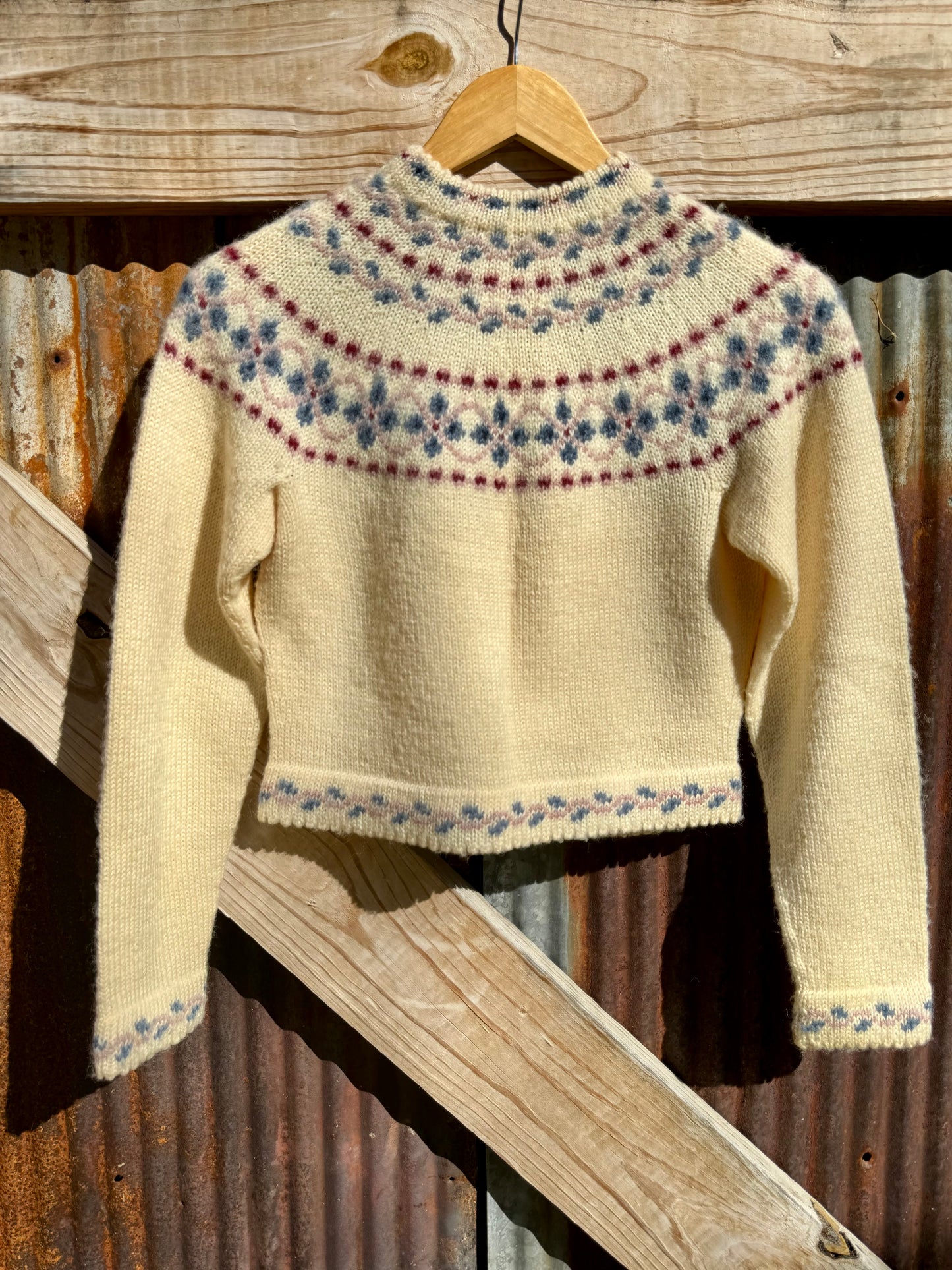 1970s Handknit Wool Norwegian Cardigan Sweater