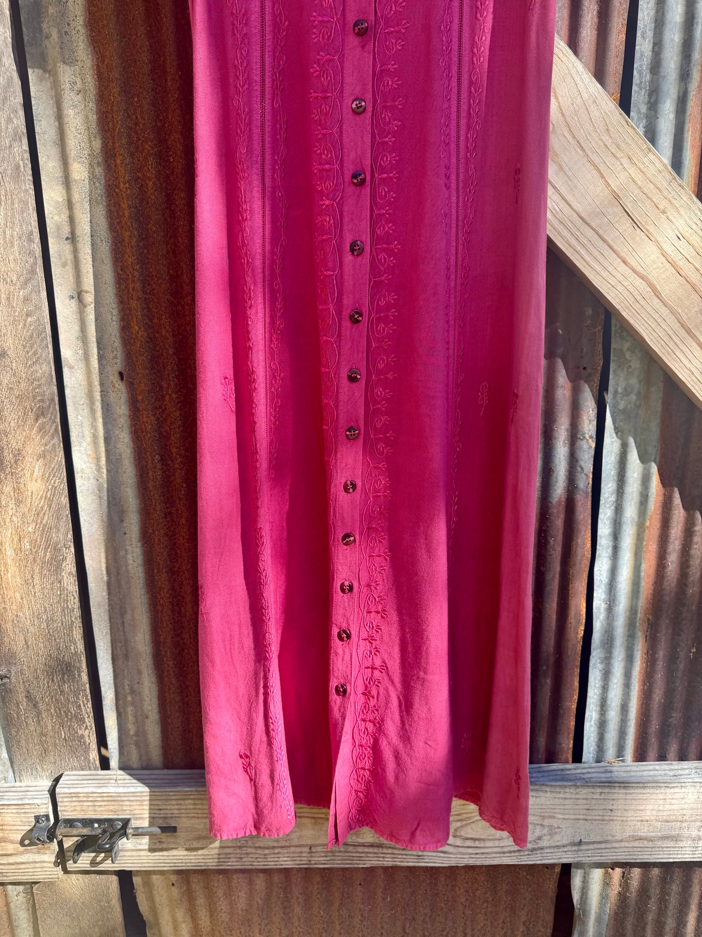 Y2K Raya Sun Rayon Embroidered Fuschia Maxi Dress