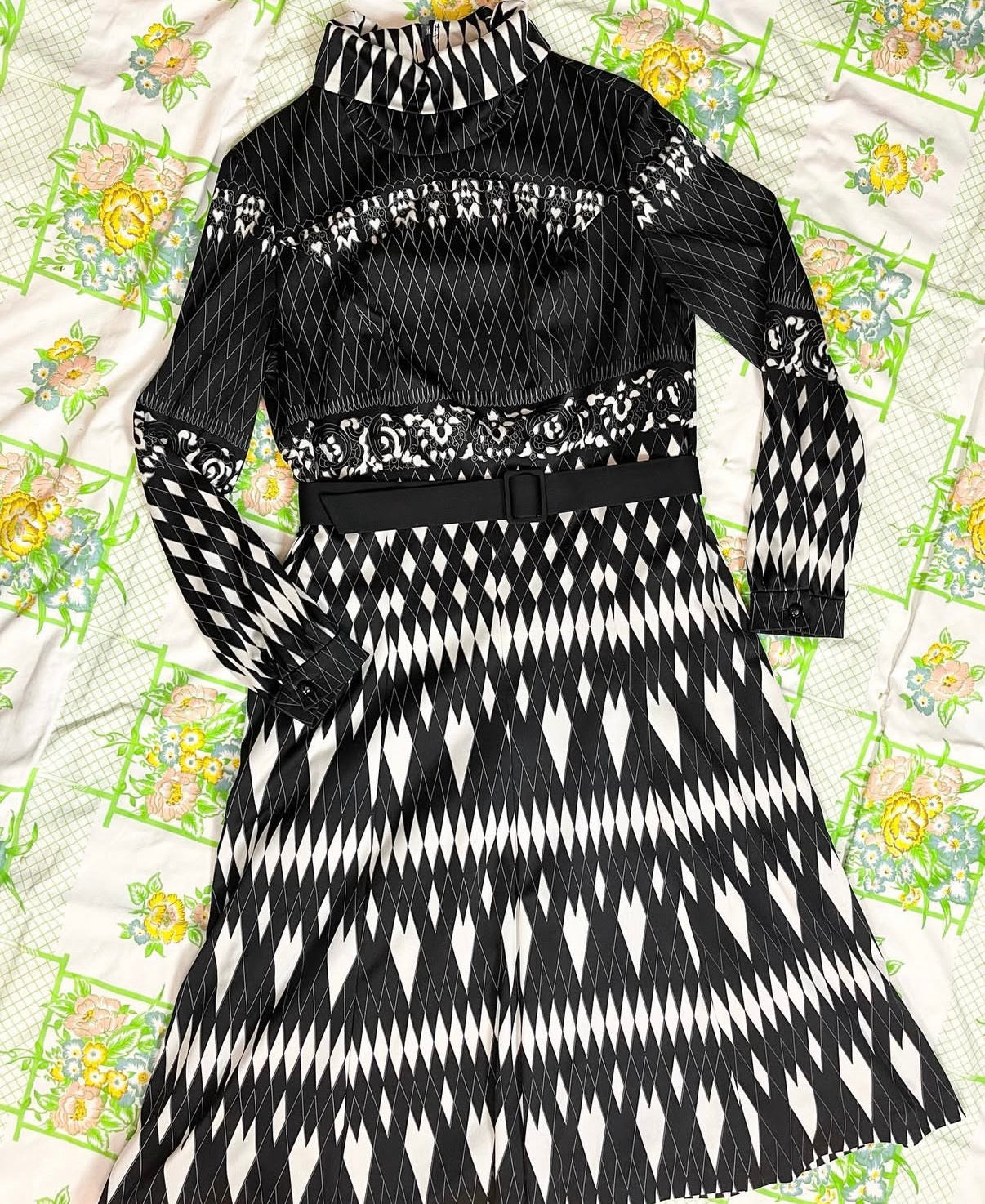 70s Mod Diamond Black & White Dress