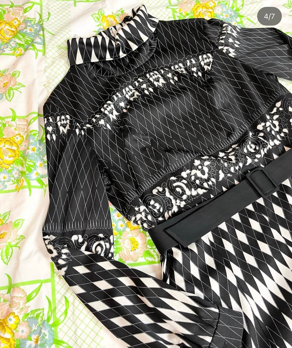 70s Mod Diamond Black & White Dress