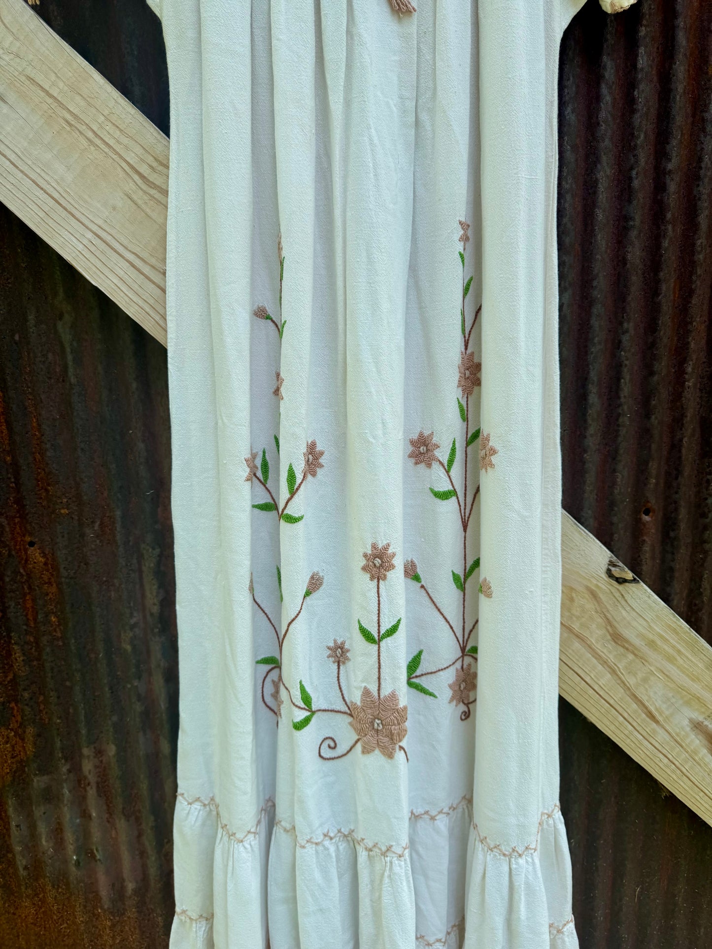 70s Embroidered Cotton Maxi Dress