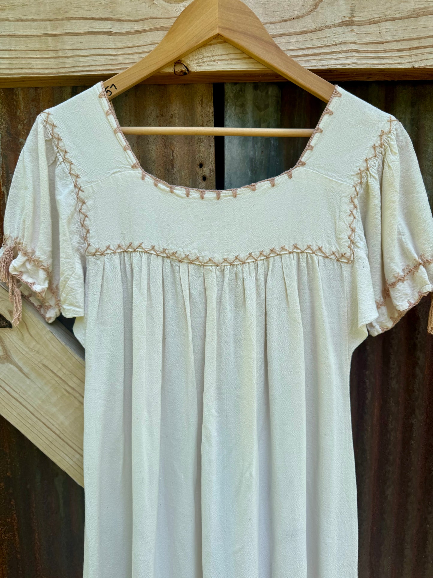70s Embroidered Cotton Maxi Dress